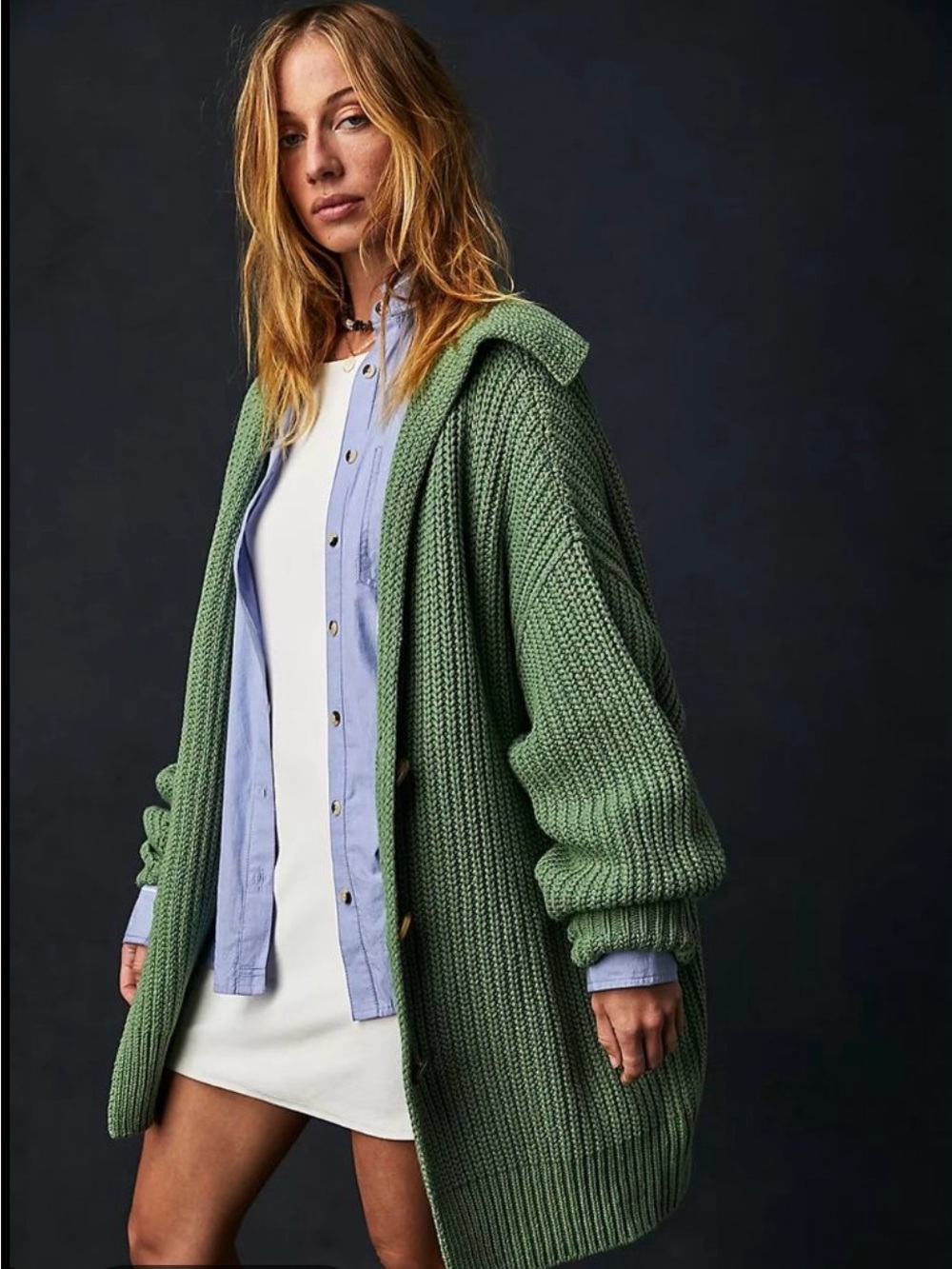 Free People Swim to deep  Oversized Green  Knit Cardigan